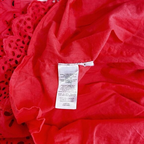 LOFT Coral Embroidered Eyelet Flutter Sleeve Tiered Ruffle Shift Dress Size 12 - Picture 10 of 13